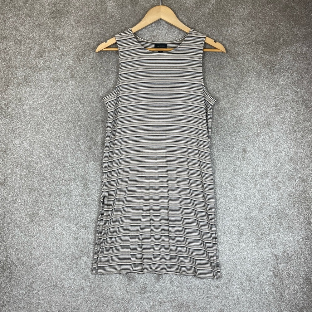 J Jill Wearever Dress Tunic Womens Small Brown Stripe Sleeveless Side Slits-4017